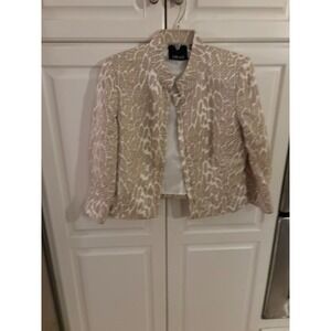 Carlisle Silk Blend Animal Print Blazer Jacket Tan White Hook Eye Size UK 14 16